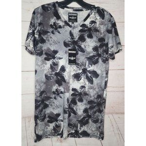 Barabas Floral Grey Black Short Sleeve Shirt in Medium